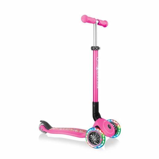 Globber Primo Foldable Lights / Neon Pink Flowers - Skrejriteņi ar trīs riteņiem